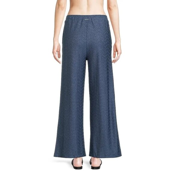 Milly Cabana Chevron Shimmer Pull On Pants Navy Silver Size L Beach Pool Resort - Picture 3 of 13